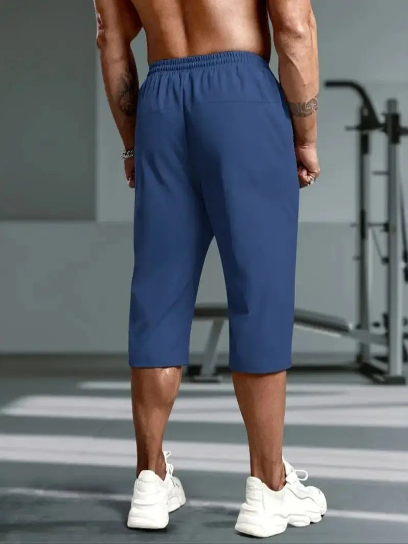 Freizeithosen für Herren, Freizeithosen aus Eisseide, kurze Sporthosen, hochelastisch, Reißverschlusstaschen, elastische Hosen, modische Freizeithosen.