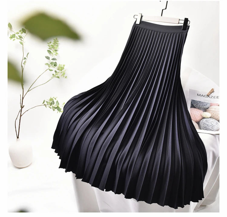 Looks Thin Pleated Skirt 2025 New High Waist A-line Skirt Mid-length Big Size Plaid Skirt Long Pleated Skirt Length 75-90cm
