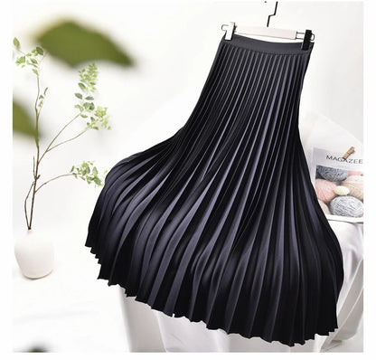 Looks Thin Pleated Skirt 2025 New High Waist A-line Skirt Mid-length Big Size Plaid Skirt Long Pleated Skirt Length 75-90cm