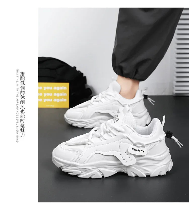 Men Sneakers Mesh Men Shoes PU Leather Platform Casual Sneakers Increased Vulcanized Shoes Light Running Shoes Tenis Masculino