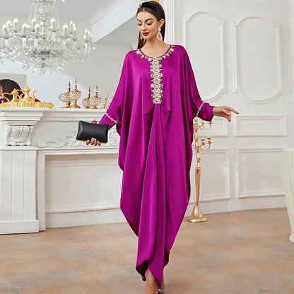 Uni Tassel Gradient Dubai Muslim Abaya For Woman O-Neck Elegant Casual Loose Moroccan Saudi Kebaya Fashion Party Dress 2024.