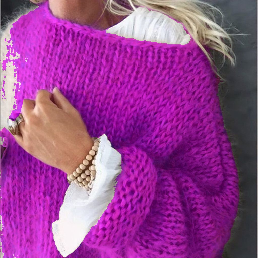 Frauen Pullover Gestrickte Lose Feste Pullover Regelmäßige Volle Hülse Dicke Splice Jumper Rundhals Casual Top 2023 Herbst Winter.
