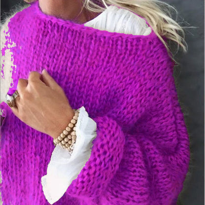Frauen Pullover Gestrickte Lose Feste Pullover Regelmäßige Volle Hülse Dicke Splice Jumper Rundhals Casual Top 2023 Herbst Winter.