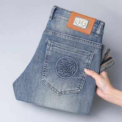 2024 Men's Fashionable Simple Stretch Slim Fit Denim Trousers European Style High Quality Casual Export Men Pants.