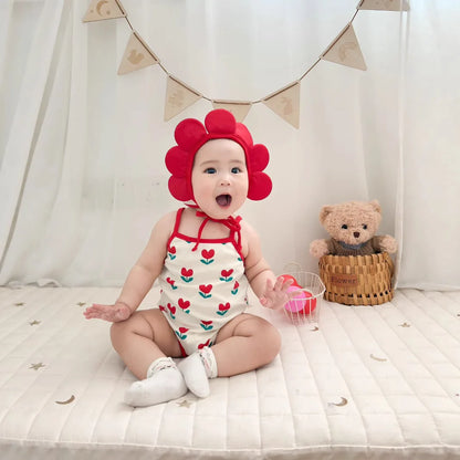 Baby Ein Stück Kleidung 2025, Sommer Koreanische Baby Body Ins Blume Voll Gedruckt Baby Sling Klettern Kleidung Mit Hut