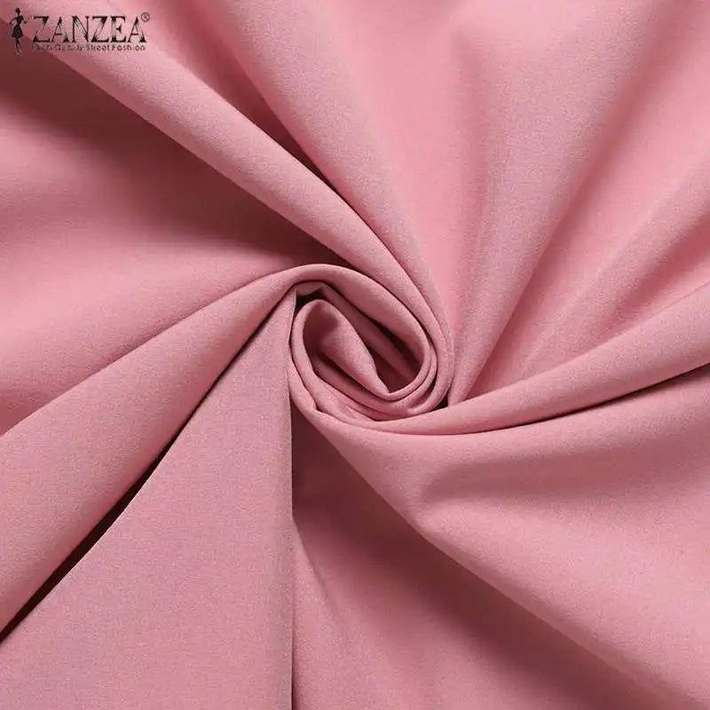 Frauen Lerisure Muslimischen Lange Kleid Übergroßen Vestidos ZANZEA 2023 Sommer Frühling Flare Ärmeln Soild Weibliche Türkische Robe Abaya