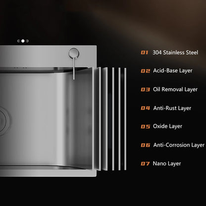 304 Stainless Steel Kitchen Sink Above Counter Undermounter Silver Double Farmhouse Wash Basin with Gourmet Faucet Drainage