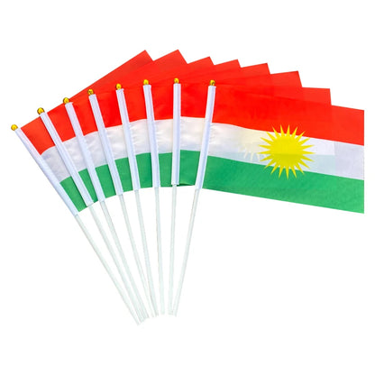 xvggdg  100pcs 14 * 21cm  plastic Stick Kurdish hand flag   waving  National   Kurdistan   banner.
