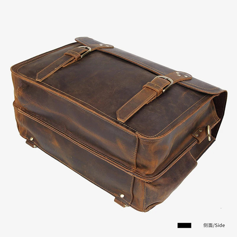 Vintage verrückte Pferd Echt leder Männer Aktentasche große Business-Tasche Einkaufstasche 15.6 "Laptop-Tasche Attache männliche Umhängetasche.