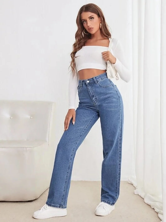 Women's jeans loose slimming European and American all-match slimming straight pants.