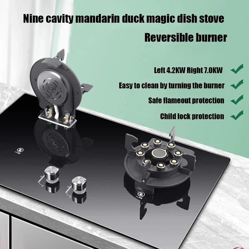 419H Embedded Stainless Steel Gas Stove/  4.8Kw High Firepower Household Stove/Reversible Double Stove Magic Dish Stove.