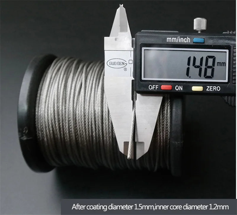 Diameter 0.8mm-8mm Length 2-100m Clothesline,PVC Transparent Plastic Coated No Burr 304 Stainless Steel Wire Rope Cable.