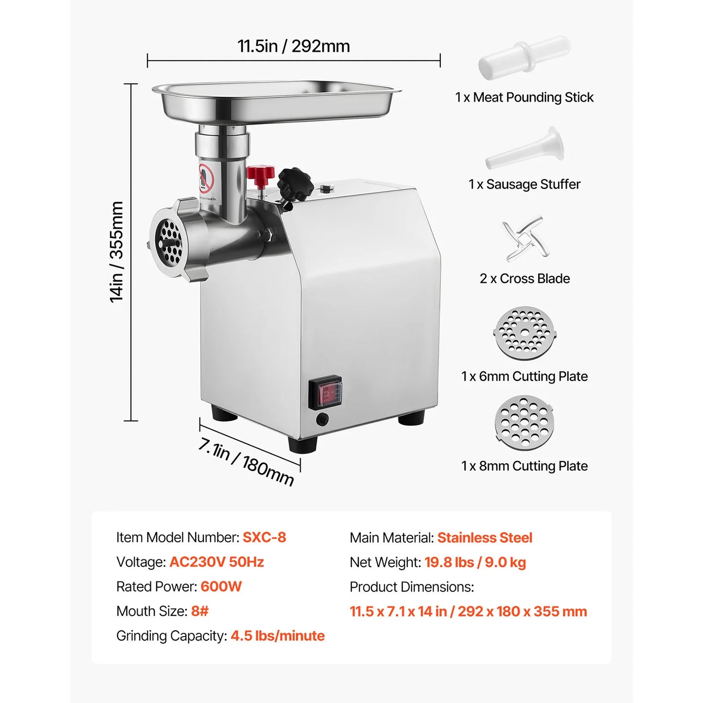SucceBuy Meat Grinder 4.5 Lbs-9.2Lbs/Min Capacity Electric Meat Mincer w/ Blade Grinding Plate Sausage Maker for Kitchen Home.