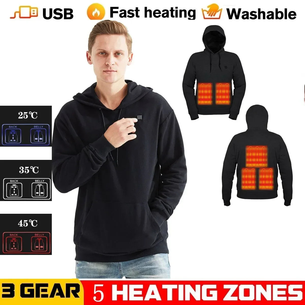 2025 Outdoor Electric USB Heating Sweaters Hoodies Men Winter Warm Heated Clothes Charging Heat Jacket Sportswear.