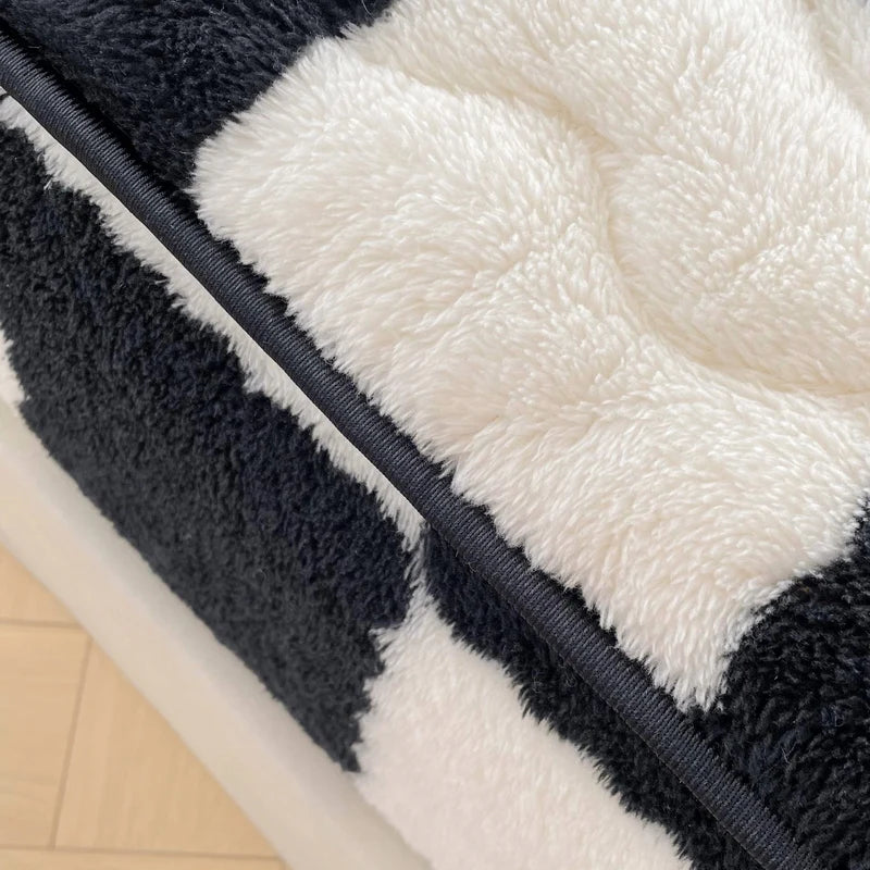 WOSTAR Winter warm coral fleece mattress protector cover fluffy plush plaid print elastic fitted sheet bed protection pad 90x200.