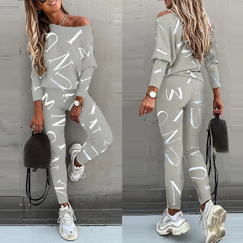 2 Piece Set Women Tracksuit Autumn Winter Warm Letter Top Suits Casual Yoga Set Sweatshirts And Jogging Pants Outfits Sweatpants.