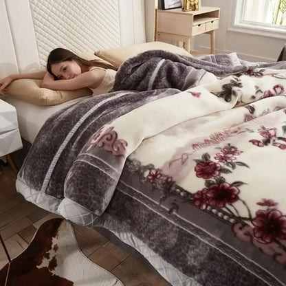 Double-layer Thick Plush Blanket Warm Skin Friendly in Winter Quilt Multiple Non Shedding Prints High Quality Bedding Article
