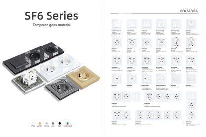 SRAN F6 Serie mehrere Rahmen Weiße Panel aus gehärtetem Glas, EU FR UN-Steckdosen und Schalter Dimmer-Lüfter-Fußlampe Rj45-Modul DIY.