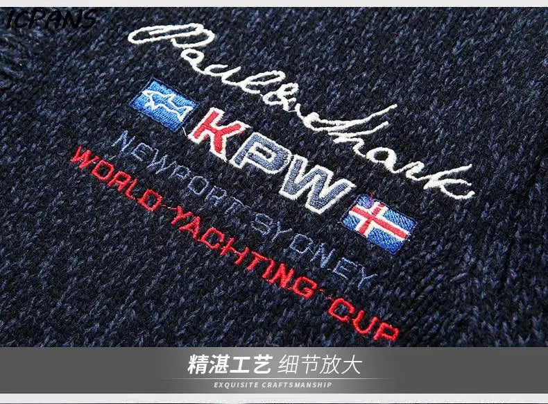 Autumn Sweater Male Shark Clothing Cotton Wool Jumpers Pullover Coats Jacquard Christmas Knitted Half Turtleneck zip.