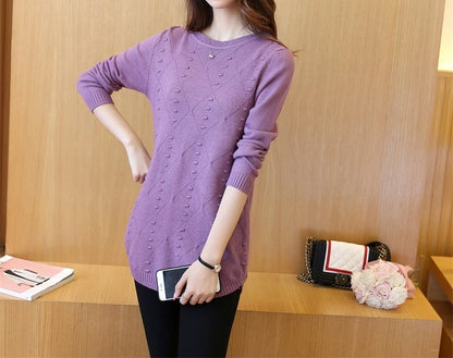 Strick pullover Herbst Winter Tops O-Ausschnitt Langarm Pullover lässig warme Damen pullover Midi lange schlanke Pullover Mädchen