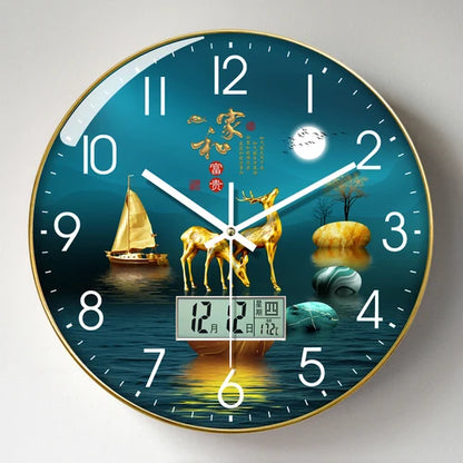 Wanduhr, Wohnzimmer mit Kalender, Zuhause, modisch, einfach, modern, Wanduhr, 2023, neuer Stil, stumm, Licht, Luxus