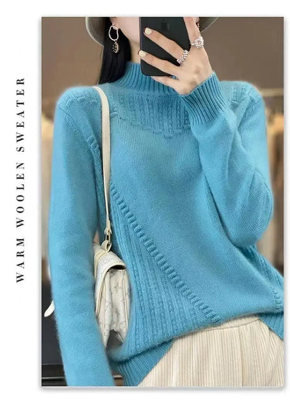 2024 herbst Neue Lose frauen Halb-rollkragen Verdickt Einfarbig Einfache Häkeln Beiläufige Gestrickte Pullover Pullover Top