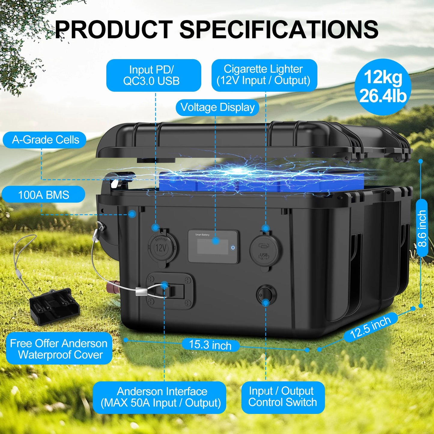New12V100Ah LiFePo4 Battery 120AH 150AH200AH 12v Rechargeable Lithium Battery Pack300A With Bluetooth BMS for Comping Solar Boat.