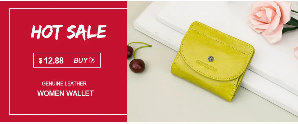 Contact'S Genuine Leather Wallets Women Men Wallet Short Small RFID Blocking Card Holder Wallets Ladies Red Coin Purse