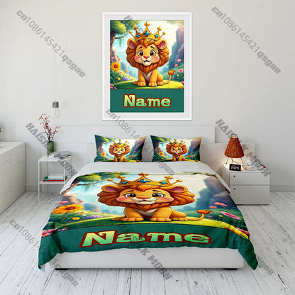 Cartoon Lion Print Bedding Set Duvet Cover 1 Duvet Cover 2 Pillowcases Adult and Kids Bedding Set Luxury.