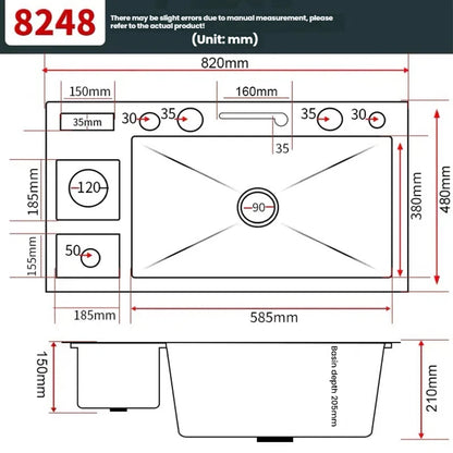 Large Single Slot Waterfall Stainless Steel Kitchen Sink With a Knife Holder and Trash Can Household Vegetable Washer Basin