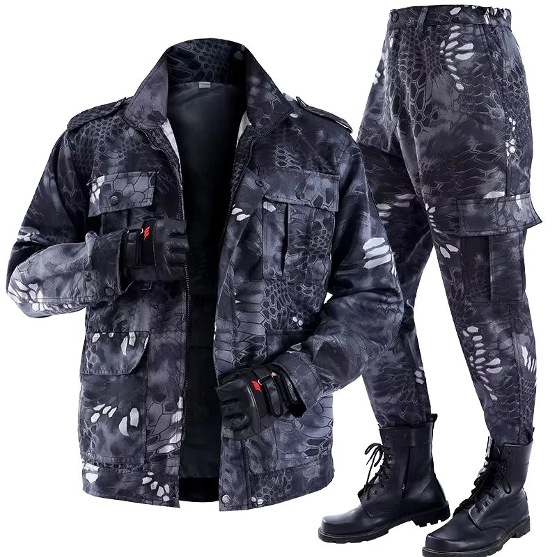 Wear-resistant camouflage suit for men and women's work clothes Spring and autumn thickened labor protection clothing, dirt resi.