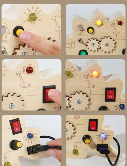 Montessori Busy Board Sensory Toys Wooden With LED Light Switch Control Board Travel Activities Children Games For 2-4 Years Old.