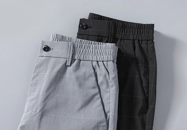 Male Suit Trousers Check Cooling Ice Silk Plaid Straight Up Clothes Offer Slacks Designer Men's Summer Pants Fabric 2025 Classic.