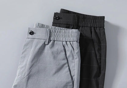 Male Suit Trousers Check Cooling Ice Silk Plaid Straight Up Clothes Offer Slacks Designer Men's Summer Pants Fabric 2025 Classic.