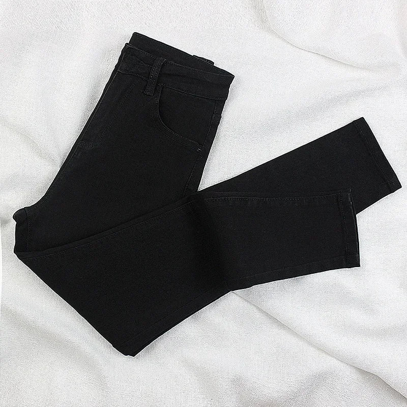 Black Grey Jeans Women's Spring Autumn Winter High-Waisted Petite Stretchy Tight Small Footed Pants Slimming Pencil Leggings