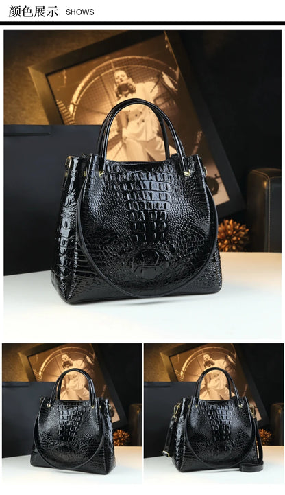 Genuine Leather Women Handbags New Tote Bag Fashion Crocodile Print Bucket Bag Retro Shoulder Messenger Bags Trend 2025.