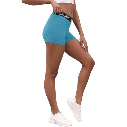 Super Soft Letter Waist Biker Shorts For Women No See Through Workout Running Yoga Athletic Push Up Gym Fitness Shorts.