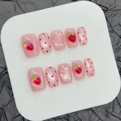 10pcs/set Handmade Press-On Nails - Blue Glossy Fish & Bubbles Design Short Oval Fake Nails with Cat Eye Effect False Nails