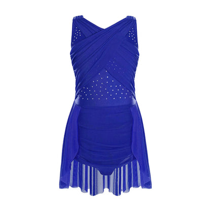 Kinder Mädchen Ärmellose Ausschnitt Strass Eiskunstlauf Trikot Kleid Lyrical Dance Gymnastik Akrobatik Leistung Kostüm.