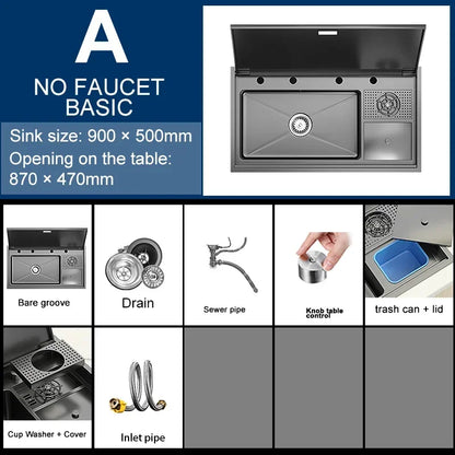 Hidden Cup Washer Sink With Cover Kitchen Sink Stainless Steel Washbasin Multifunctional Large Single Slot For Kitchen