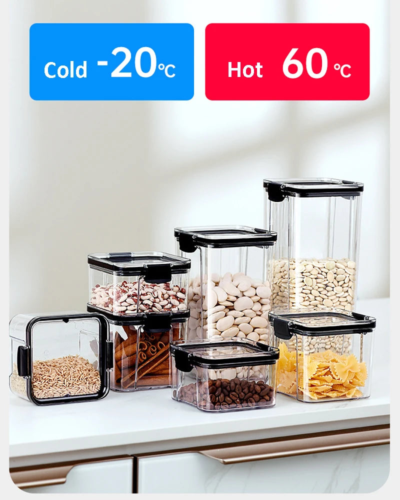 Transparent Food Storage Containers Kitchen Storage Airtight Cans Plastic Storage Boxes Stackable Food Storage Boxes.