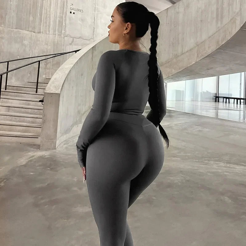 2024 Summer Fashionable Long Sleeve Women's Clothing Slimming High Elasticity Sports Leggings Suit Street Style Wholesale.