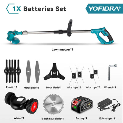 YOFIDRA 100–135 cm elektrischer Rasenmäher, 1500 W, kabellos, faltbar, Trimmer, Beschneiden, Schneiden, Garten, Elektrowerkzeug für Makita-Akku-Pin