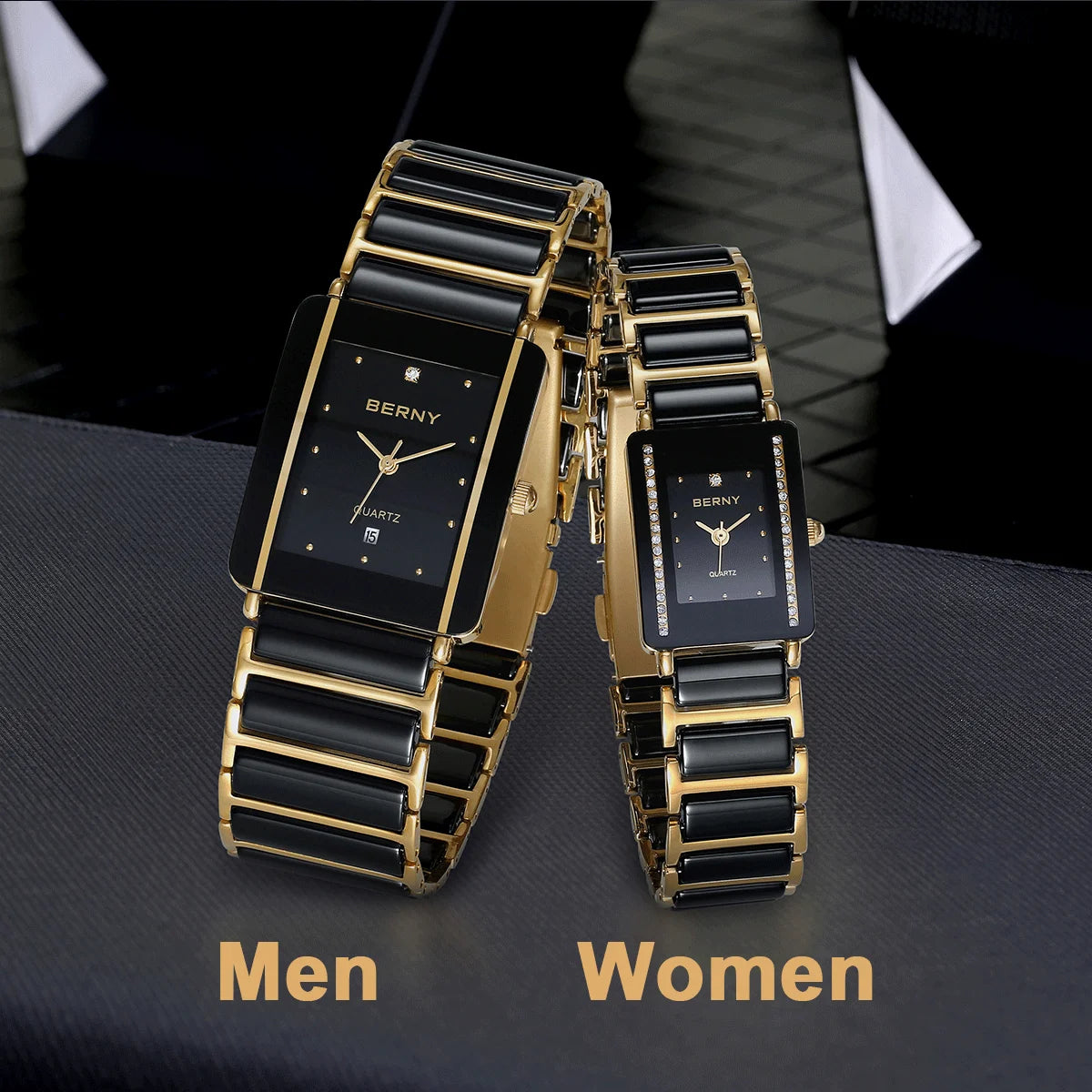 BERNY Ceramics Quartz Women Watch Fashion Rectangle Men/Women Wristwatch Bracelet Luxury Diamon Gold Couple Watches Gift Watches.
