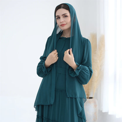 Ramadan Eid Chiffon Muslim Modest Khimar Abaya Set Dubai Turkey Islam Dress Abayas For Women Kebaya Kaftan Robe Femme Musulmane.