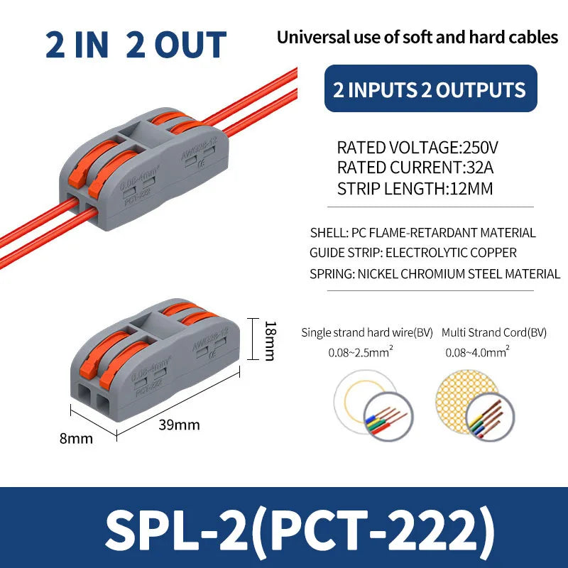 1 In Multiple Out Quick Wiring Connector Universal Splitter Wiring Cable Push In Terminal Block Universal Fast Wiring SPL 222 23