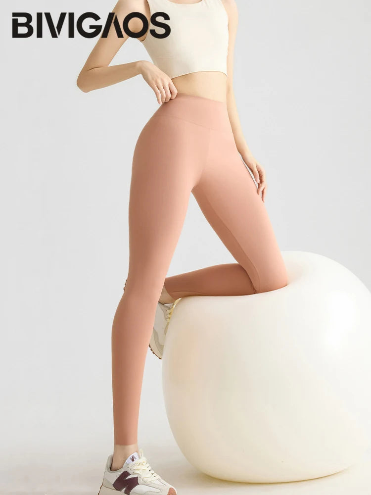 BIVIGAOS Spring Summer Multi Colored Thin Casual Fashion Sharkskin Leggings Women High Waist Tight Sport Cycling Fitness Legging.