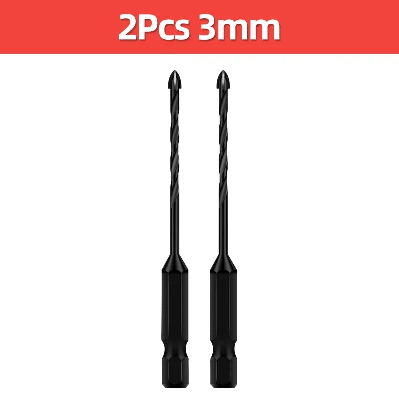 Kreuz-Sechskant-Fliesenbohrer für Glas, Beton, Keramikfliesen, Lochöffner, Tunstenkarbid, Hartmetall-Bits-Set, Werkzeuge, 3, 4, 5, 6, 8, 10, 12 mm