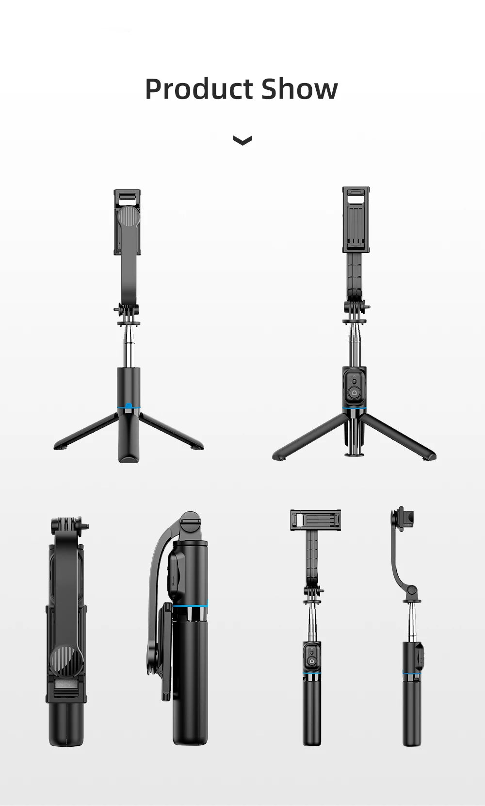 C01 Detachable Phone Clip BluetoothRemote Control Selfie Stick Tripod Portable Tripie Stabilizer Stand for Cell Phone