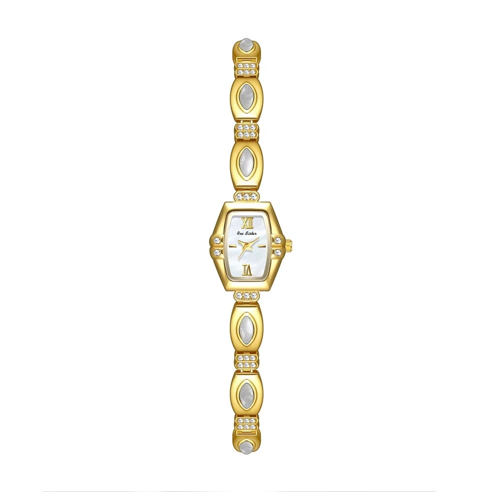 BS New Natural Black Gold Abalone Shell French Vintage Design Watch Woman Elegant Luxury Tonneau Dial Quartz Women's Watches